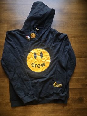 drew house Black Hoodie with Yellow Smiley Logo